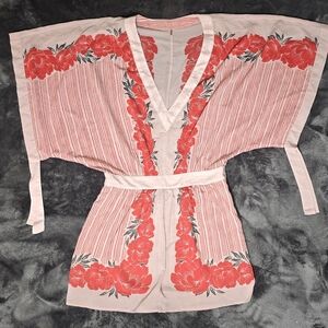 Free People Pink and Red Floral Santa Cruz Kimono Vintage Y2k Tunic